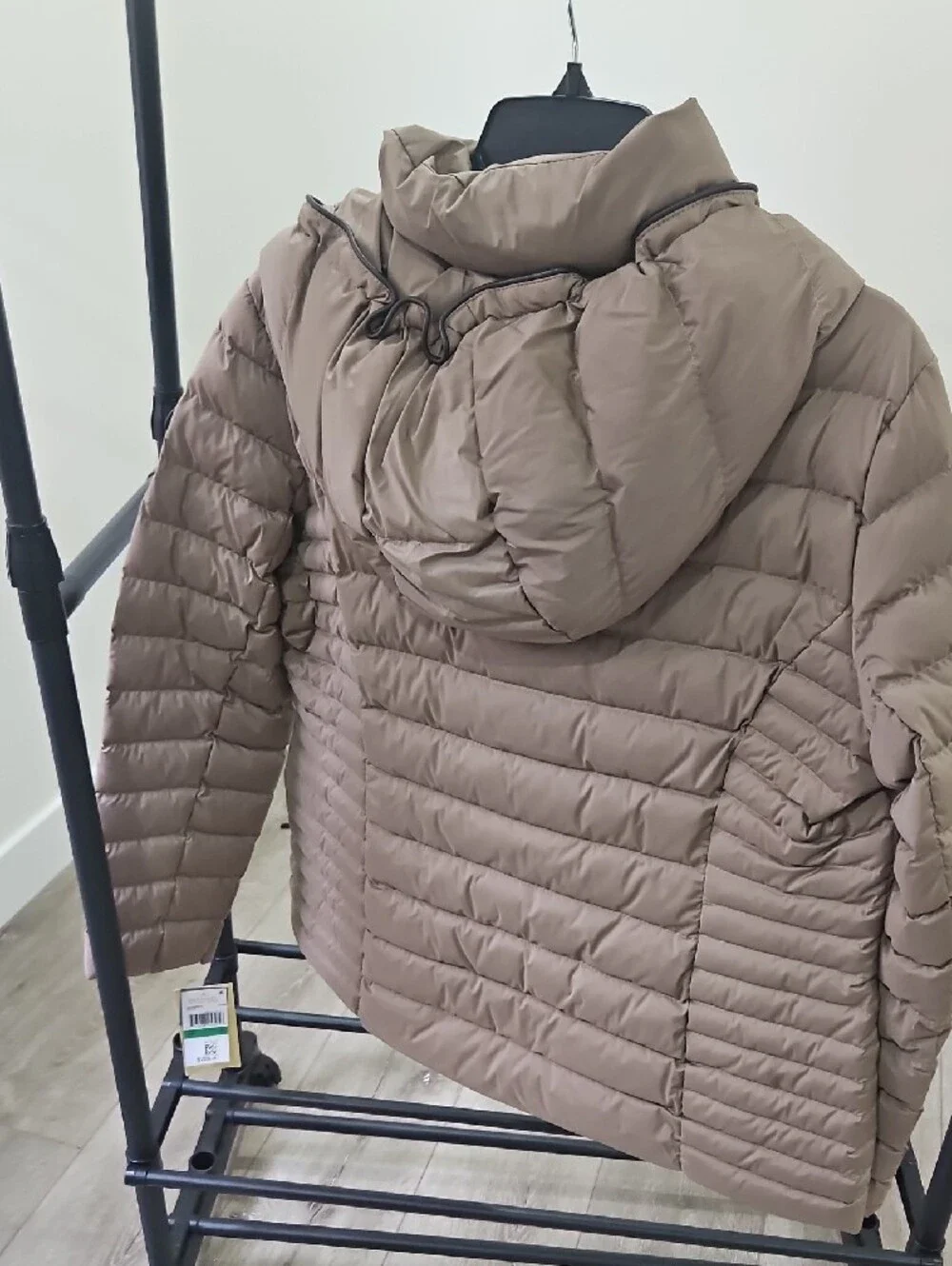 MK Women Lightweight Quilted Hooded Jacket - Taupe